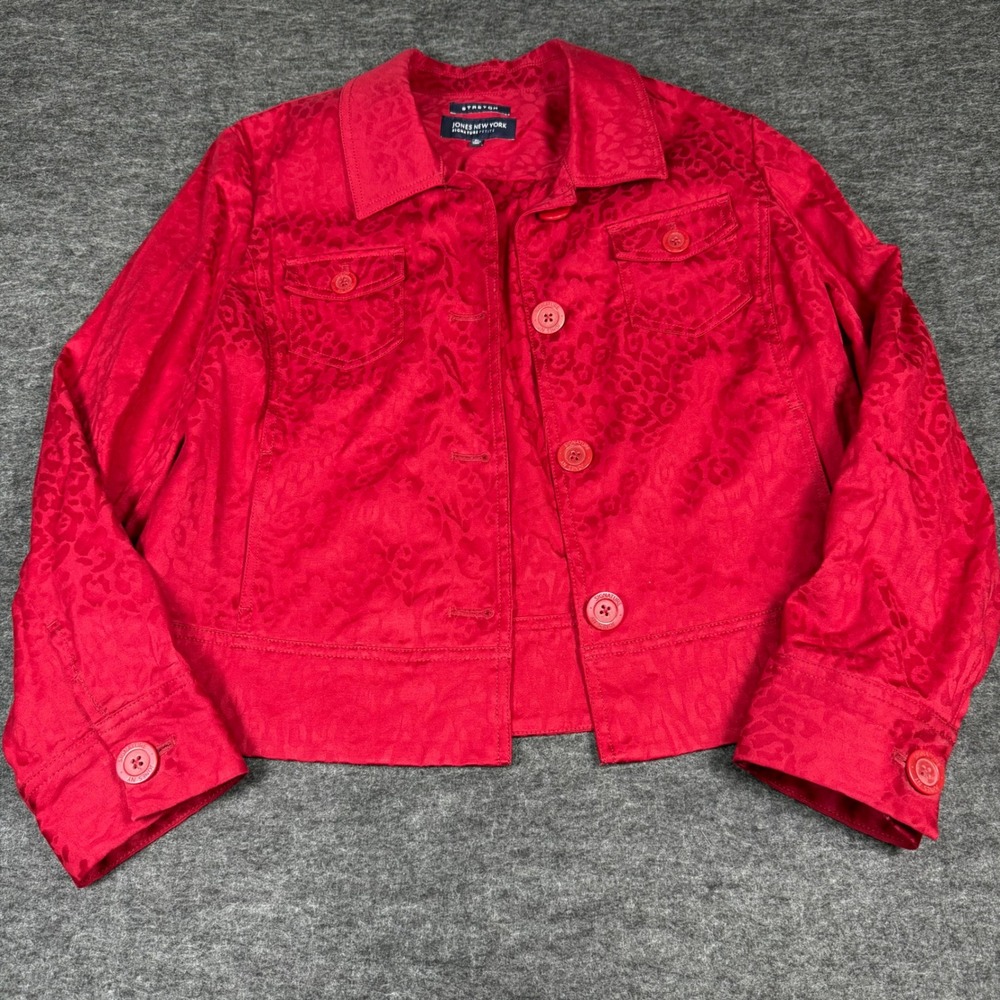 Jones‎ New York Signature Petite Red Stretch Button Front Jacket